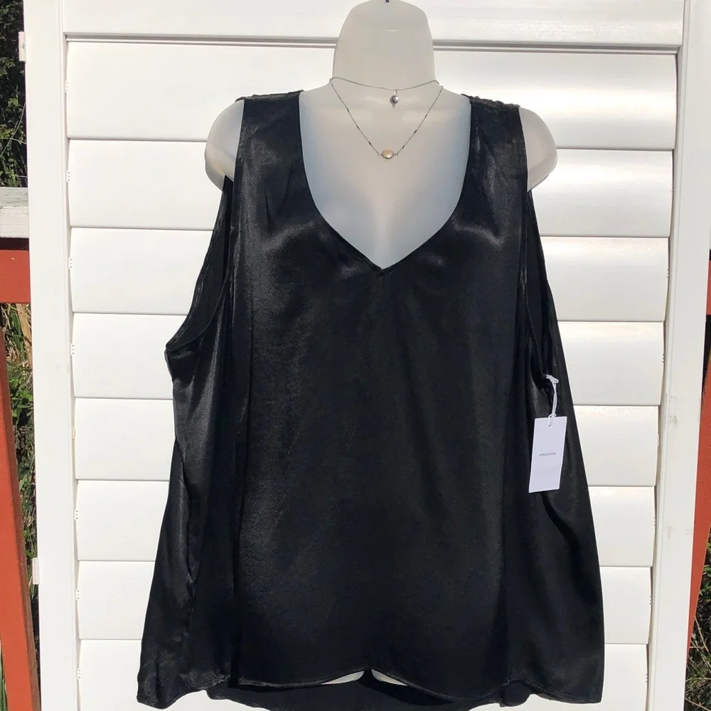 NWT Nordstrom Black Satin V-Neck Camisole - Picture 4 of 8
